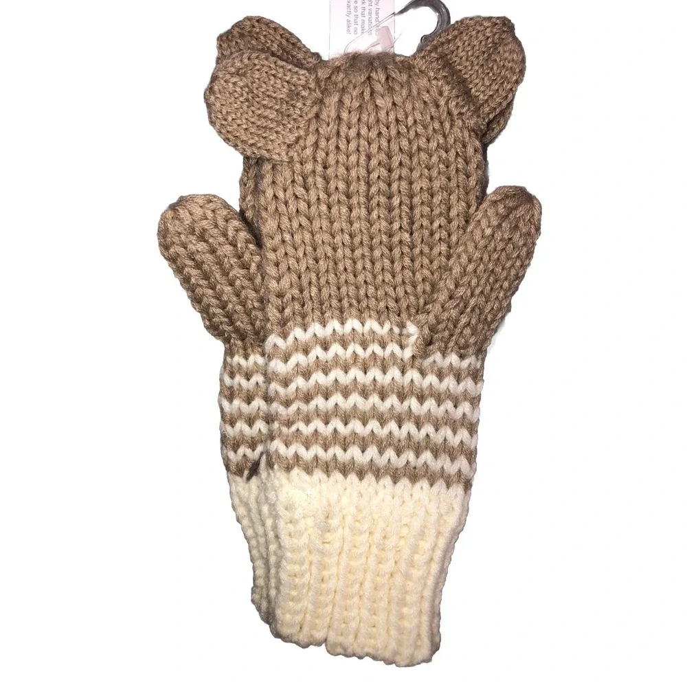 Capelli New York Critter Mittens Bear Big Kid Women Beige White Hand Knitted NWT